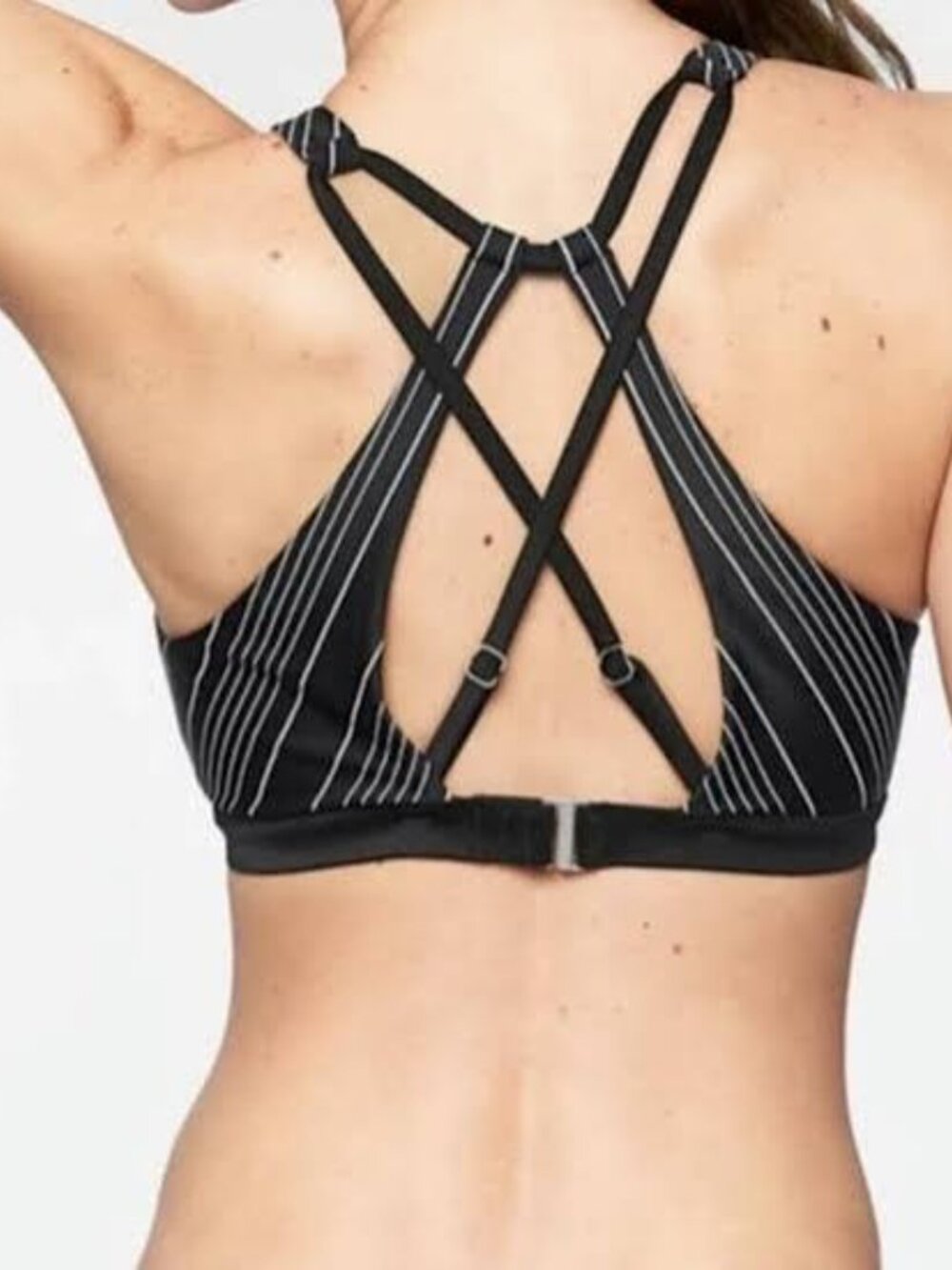Athleta Chevron High Neck Bikini Top Black White 34D DD - Picture 2 of 2